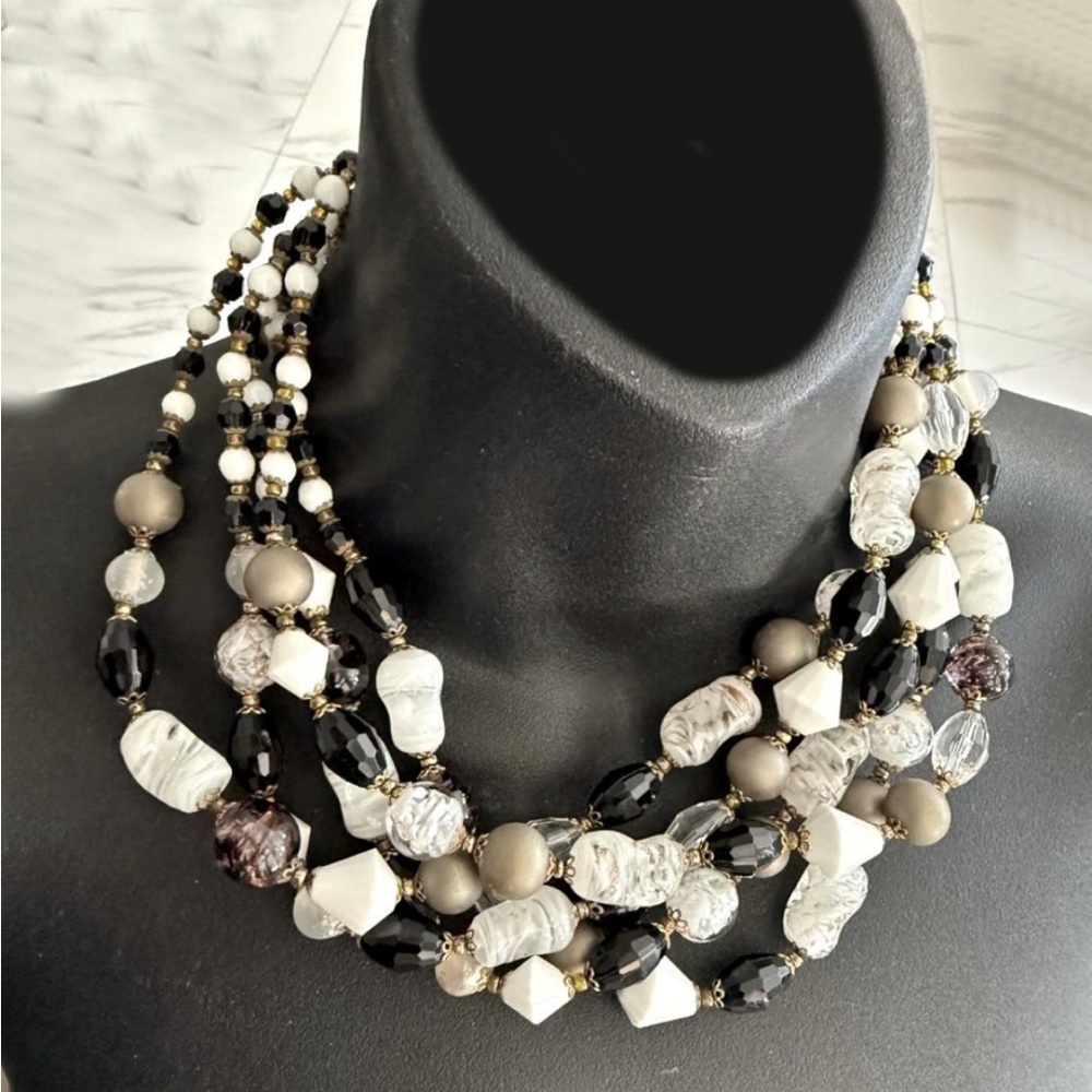 Vintage Murano-Style 5-Strand Gold Fleck Assorted Glass Bead Necklace | 17"